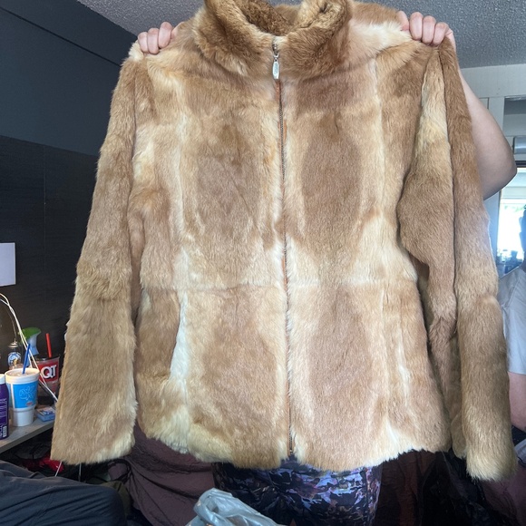 James & John 100% Real Rabbit Fur Coat
